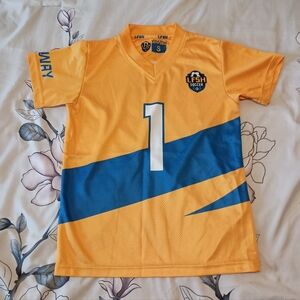 Kids Yellow, Blue, & White Soccer Sports Jersey T-Shirt Top Youth Small #1
